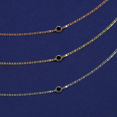 Three Black Diamond Bracelets shown in options of rose, yellow, and white gold
