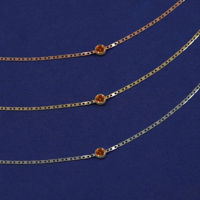 Three Citrine Bracelets shown in options of rose, yellow, and white gold