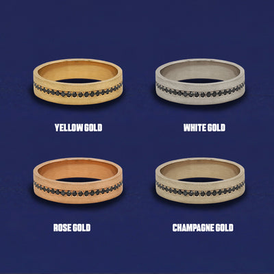 Four versions of the Endless Diamond Band shown in options of yellow, white, rose and champagne gold