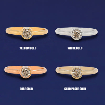 Four versions of the 1/3ct Diamond Ring shown in options of Yellow, White, Rose and Champagne Gold