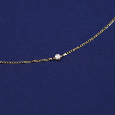 Bezel set Rose Cut Diamond solitaire on a 14 karat gold Valentine chain bracelet