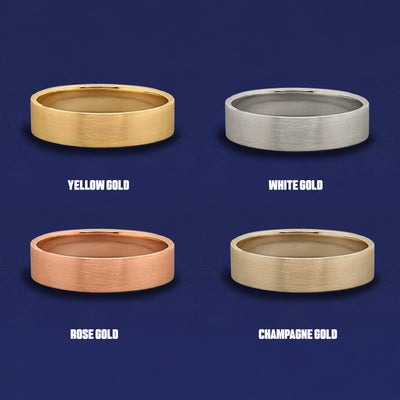 Four versions of the Industrial Matte Band shown in options of yellow, white, rose and champagne gold