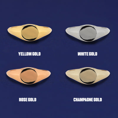 Four versions of the Signet Ring shown in options of yellow, white, rose and champagne gold