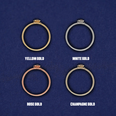 Four versions of the Coffee Cup Ring shown in options of yellow, white, rose, and champagne gold